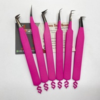 Pince à épiler japonaise en acier durable rose pâle pour extensions de cils, personnalisée, avec revêtement mat et pointe en fibre en forme de signe dollar