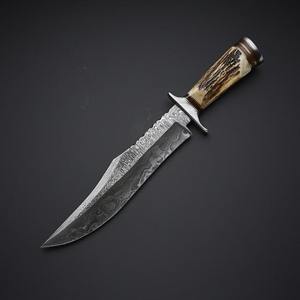 Cuchillo Bowie de Acero de Damasco Hecho a Mano con Mango de Cuerno de Ciervo y Funda de Cuero Fino, Cuchillo para Exteriores, Cuchillo al por Mayor - Product Image 6
