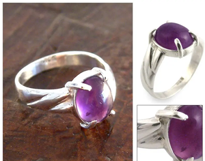 Anillo estilo bohemio de Plata de Ley 925 al por mayor diseño hecho a mano unisex con amatista púrpura accesorio de moda para hombres y mujeres - Product Image 2