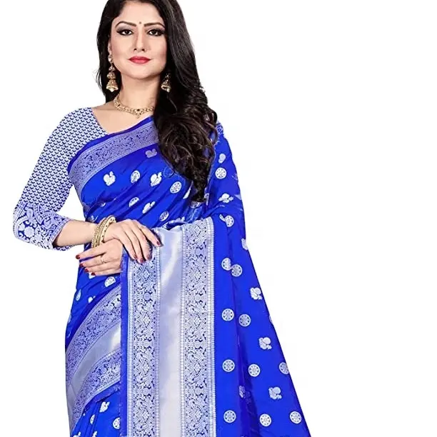 Designer exclusif à la mode doux et coton Designer banarasi sari en soie avec travail Zari