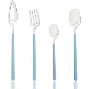 Stylish stainless steel cutlery <b>set</b> with light blue handle and modern <b>artistic</b> design for dining and dessert serving from India - Product Image 1