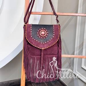 Bolso con flecos de piel de vaca real, bolso bandolera de piedra, multiusos, bohemio, gitano, Vintage, flecos, borlas, bolsos elegantes para mujer - Product Image 1