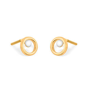 Tender Circle Hoop & Huggie <b>Gold</b> <b>Earring</b> <b>Set</b> with Zircon Pearl & Diamond Accents - Product Image 4