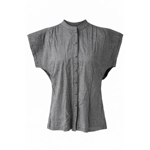Blusa de viscosa con cuello mandarín tejida a mano para mujer, elegante, para uso diario, teñida lisa, con botones, talla XS, estilo vintage, corte holgado, para otoño y primavera, corta - Product Image 4