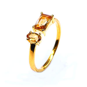 Anillo ajustable de Plata de Ley 925 para mujer, chapado en oro con piedras preciosas de citrino clásicas, uso diario para aniversarios - Product Image 2
