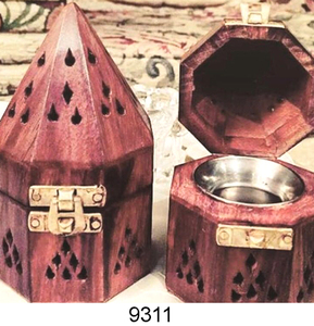 Quemador de incienso Pirámide de madera con cajón-9307 - Product Image 5