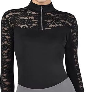 Ladies <b>Long</b> Sleeve Lace Rider Top with Exquisite Lace Spliced Sleeves Slim Fit Show Shirt - Product Image 1