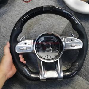 Volante in carbonio mezza pelle nera traforata per Mercedes benz W213 C238 W463 W464 W222 C217 <span class=keywords><strong>CLS</strong></span> <span class=keywords><strong>C257</strong></span> W205 C63 AMG Models - Product Image 2