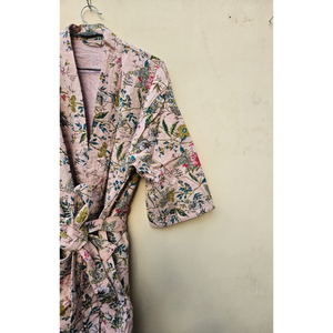 Handmade Indian Vintage Floral Print Hand Embroidery Cotton Robe Elegant <b>Thermal</b> Style Lightweight Soft Breathable Women's - Product Image 3