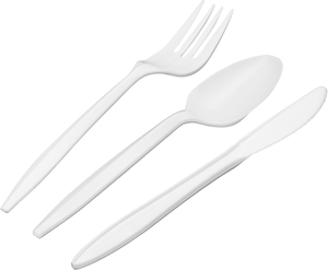 Biodegradable PLA & <b>PS</b> Disposable Cutlery Bulk Variety Pack White Medium Weight Forks Knives Spoons Eco-Friendly Silverware - Product Image 3