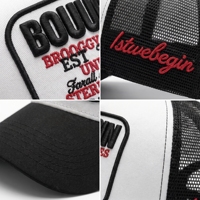 Casquette de camionneur en tissu maillé avec logo brodé 3D, ajustable, unisexe, style streetwear, décontractée, noire et blanche, 6 panneaux, pour adultes, toutes saisons