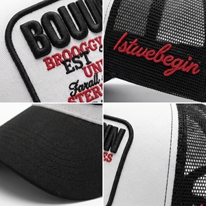 Trucker Hat Mesh Fabric 3D Embroidered Logo Adjustable Unisex Street <b>Style</b> Casual Cap Black White 6-Panel - Product Image 6