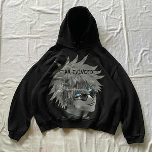 Sweat à capuche pour homme surdimensionné en coton lourd délavé à l'acide avec impression numérique en strass, 100% coton, écologique, effet usé - Product Image 2