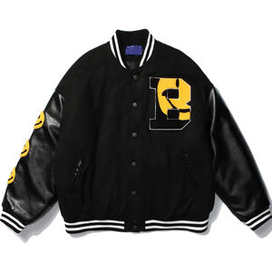 เสื้อแจ็กเก็ตทีมฮิปฮอปชายคอตั้งโลโก้ด้านหน้ามีฮู้ดเสื้อเบสบอลลำลองแนวสตรีทแวร์ขนยาวสำหรับฤดูหนาว - Product Image 1