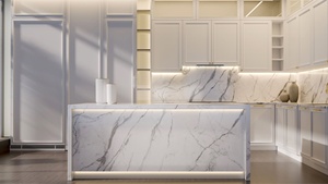 แผ่นควอตซ์พิมพ์ลาย Lal สำหรับเคาน์เตอร์ครัวและท็อปโต๊ะเครื่องแป้ง หนา 2 ซม. 3 ซม. ขัดเงา สำหรับโครงการก่อสร้างภายในเชิงพาณิชย์ - Product Image 3