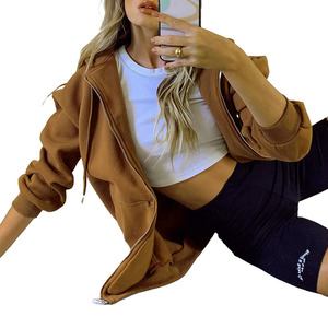 Sudaderas con capucha de peso pesado 380gsm para mujer Sudadera con cremallera sólida Sudadera con capucha de manga larga de algodón polar para mujer Sudadera con cremallera - Product Image 4