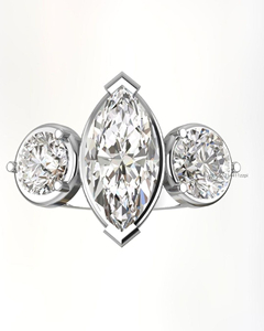 แหวนหมั้นเพชร 2.5 กะรัต ประดับเพชรด้านข้าง วงแหวนเงินแท้ 925 ทรง Cathedral Band แบบ Bezel สไตล์ Marquise Cut ลาย Art Deco ชุบทอง 10K พร้อมใบรับรอง GRA - Product Image 4