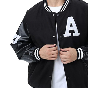 Vestes en molleton pour hommes grandes tailles, style varsity, avec logo brodé en chenille sur le devant, blocs de couleur, revers côtelés, veste réversible d'automne - Product Image 6
