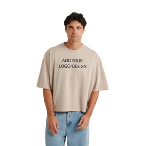 <b>Neutral</b> Tone Oversized Men's shirts Cotton Boxy Crop Tee Drop Shoulder Custom Logo <b>Print</b> Blank Streetwear OEM Bulk - Product Image 1