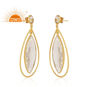 Pendientes de plata de ley 18k con gema colgante, joyería fina con cristal de cuarzo natural chapado en oro - Product Image 2