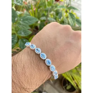 Pulsera de tenis de plata 925 con topacio azul, accesorio de joyería de moda - Product Image 5