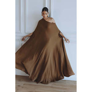 Robe Kaftan de Soirée/Formelle Marron en Organza de Haute Qualité pour Femme, Col Bateau Droit, Respirante et Infroissable - Product Image 6