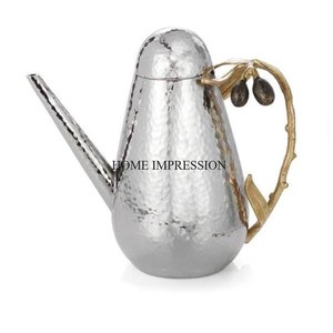 Texture martelée couleur argent brillant poli de haute qualité en métal fournitures de pichet de vin avec poignée de concepteur de feuilles - Product Image 4