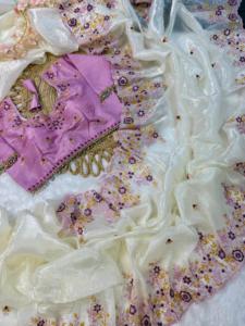 Dernière boutique indienne Designer Dernier traditionnel blanc rose doux soie Saree Blouse exclusif Fancy Party Wear Accrocheur - Product Image 4