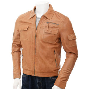 Chaqueta de Cuero Casual para Hombre, Diseño Simple y Limpio, Acabado Suave, Impermeable, Ecológica, con Logotipo Frontal, Estilo Urbano para Uso Diario - Product Image 1