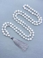 Perles Jap Mala nouées en howlite naturelle de qualité supérieure 8 mm (108 perles) – Style Feng Shui, faites à la main, cadeau souvenir en cristal