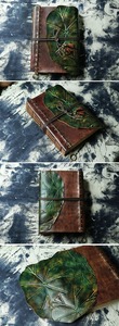 Carnet A4 en cuir de vachette rétro fait à la main, vert café, feuille de lotus, carnet de croquis épais, bloc-notes professionnel, journal, style vintage, cadeau - Product Image 3