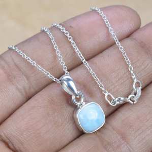 Pendentif en Larimar fait à la main, carré, en argent sterling 925, bijoux en pierres précieuses, collier en pierre bleue pour femmes, vente en gros - Product Image 6
