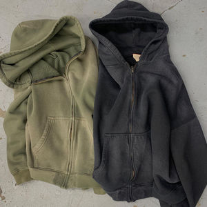 Sweat-shirts pour hommes personnalisés en molleton 100% coton, style streetwear, surdimensionné, lourd, épais, fermeture éclair, vintage, délavé au soleil, délavé à l'acide - Product Image 1