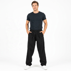 Pantalon Harem Noir pour Homme, Taille Élastique, Poches Latérales, Tricoté, Mi-Épais, Décontracté - Product Image 3