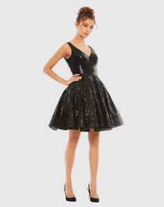 Elegante Vestido de Fiesta Estilo Flapper de los Años 20 con Cristales, Crepé, Largo hasta la Rodilla, Falda Larga Adornada, Negro, Talla Grande, Logotipo Frontal, Mini f - Product Image 6