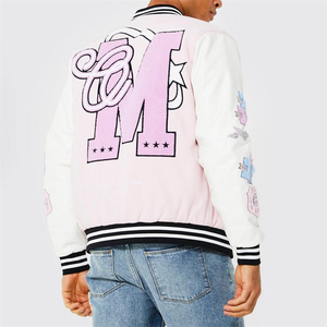 Chaqueta con letras de chenilla bordadas para otoño e invierno, chaquetas con letras en blanco para hombre con manga de cuero - Product Image 2