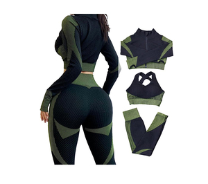 ชุดเลกกิ้งแขนยาวเอวสูงสำหรับผู้หญิงกางเกงเลกกิ้งออกกำลังกายเล่นกีฬาแห้งเร็วไร้ตะเข็บ - Product Image 1