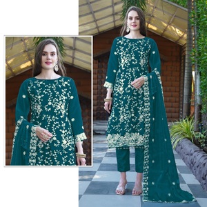 Elegante traje Salwar paquistaní de organza pesada con hermoso bordado y encaje elegante para bodas y fiestas Diwali Accesorio - Product Image 1
