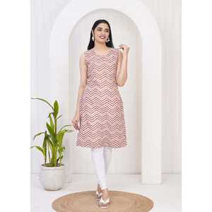 Femme Multicolore Chevron/Zig Zag Droit Kurti Pur Coton XL Taille Soie Brodé Bouton Respirant Mode pour le Printemps - Product Image 5