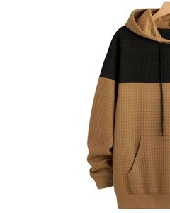 Sweat à capuche texturé noir et marron unisexe, pull en maille gaufrée, sweat à capuche chaud d'hiver avec poche kangourou, streetwear décontracté - Product Image 3