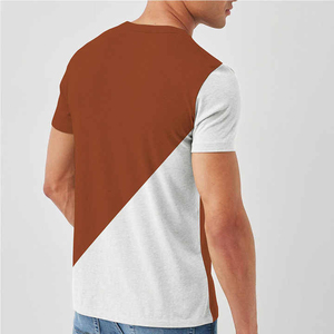 <b>Men's</b> Geometric Color Blocked T-<b>Shirt</b> Short Sleeve O-Neck Casual Regular Fit Knitted Fabric White And Brown - Product Image 2