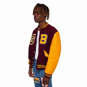 2025 vente en gros hommes lettre impression patch manches Baseball en cuir véritable manches Versity veste Bomber simple boutonnage toutes les tailles - Product Image 4