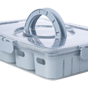 Nuevo plástico portátil 4 compartimentos caja de aperitivos transparente contenedor caja de almacenamiento de aperitivos bandeja de servicio dividida con tapa y Asa - Product Image 4