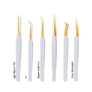 Pince à épiler professionnelle en acier inoxydable plaqué or blanc, lisse, droite, courbée, type L, pointes 3D, durable, prise en main parfaite - Product Image 1