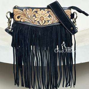 Sac à bandoulière en cuir suédé à franges de style occidental, sac à main bohème pour cowgirl, petit sac à bandoulière, design personnalisé, sacs messagers - Product Image 1