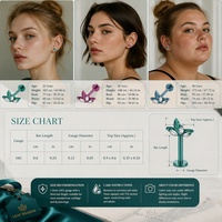 Boucle d'oreille en titane ASTM F136 pour cartilage, motif fleur, zircon, dos plat, hypoallergénique, pour bijoux de piercing