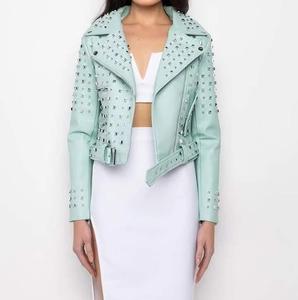 Chaqueta de cuero de alta calidad para mujer, nuevo diseño personalizado, chaqueta de cuero puro, diseño personalizado, estilo Balfern, trabajo de piedra - Product Image 3