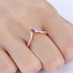 แหวนทองสุดหรูแหวนพลอยอเมทิสต์สีทองสวยพร้อมแหวนเพชรแท้ดีไซน์ใหม่ - Product Image 5