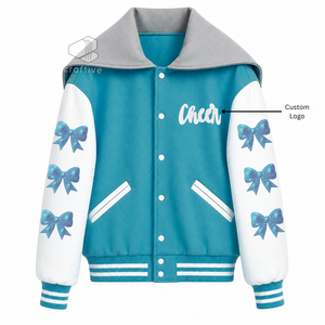 Customized Cheerleading Embroidered <b>Jacket</b> With <b>Rhinestones</b> Wool PU Leather Sleeves Color Block Warm-Up For Cheer Competition - Product Image 4