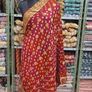 Marwari Rajasthani Bandhani Odhna Pure Ghatchola Tela Chunri y Piliya Art Seda Impreso Multicolor Mujeres Dupatta - Product Image 1